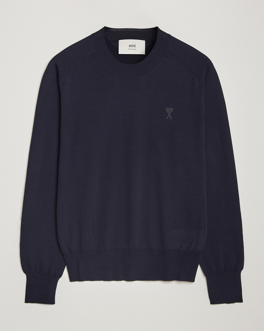 Heren | Truien | AMI | Tonal Heart Logo Wool Crew Neck Navy