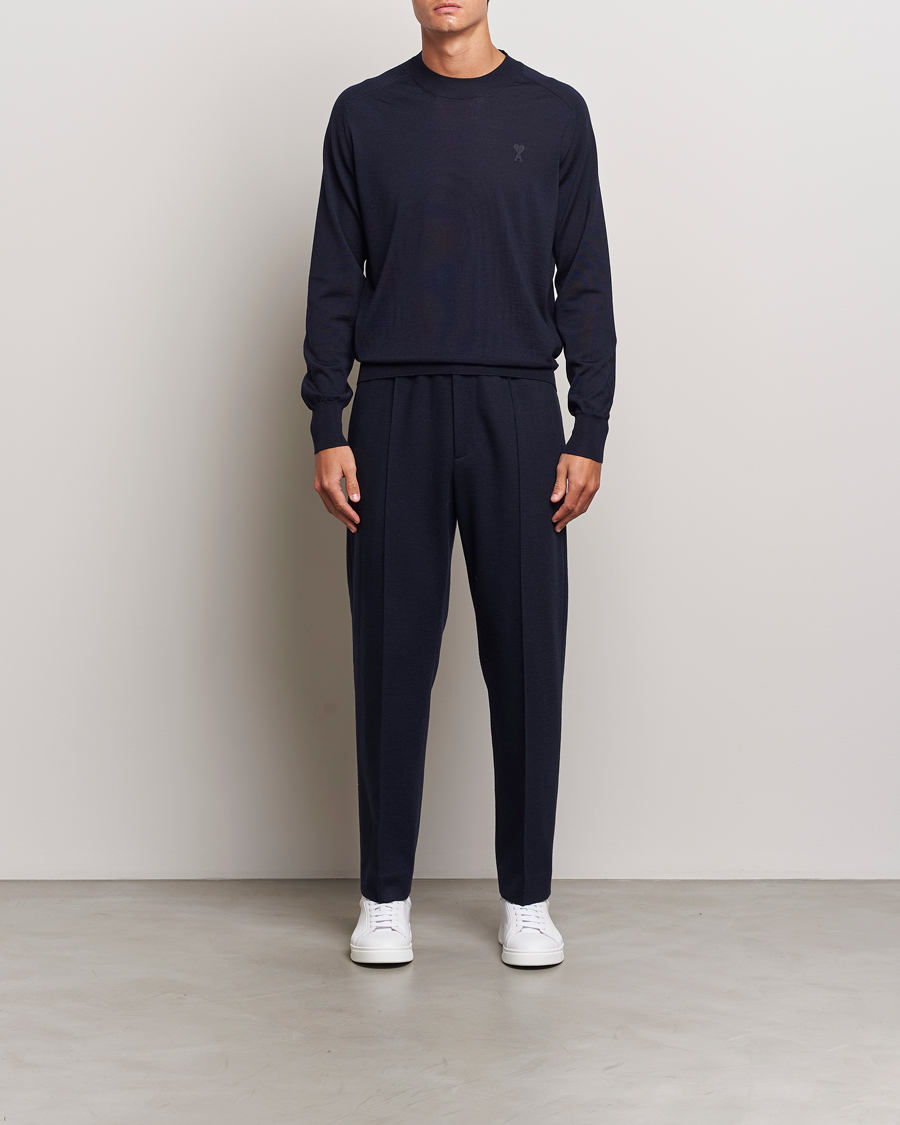 Heren | Truien | AMI | Tonal Heart Logo Wool Crew Neck Navy