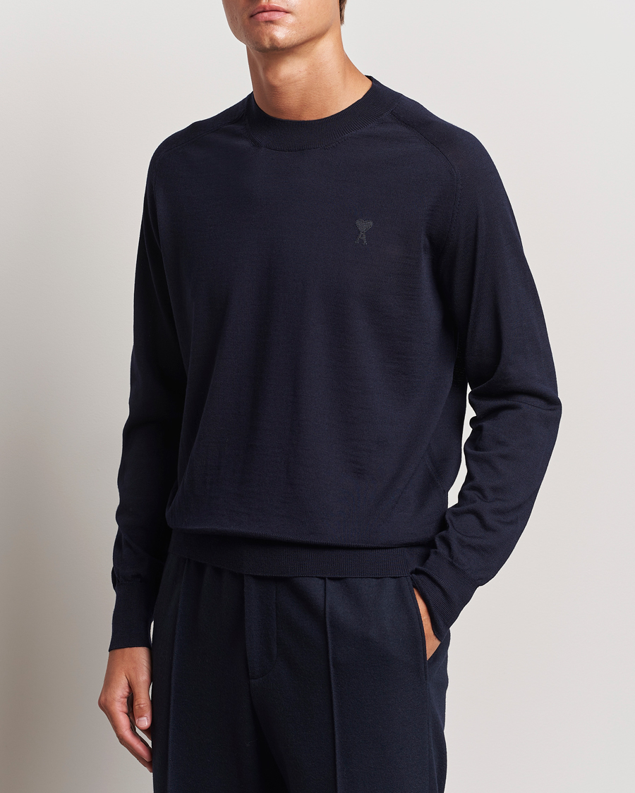 Heren | Truien | AMI | Tonal Heart Logo Wool Crew Neck Navy