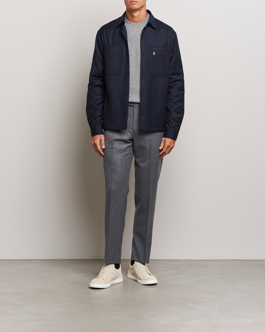 Heren | Jassen | Zegna | Techmerino Flannel Shirt Jacket Navy