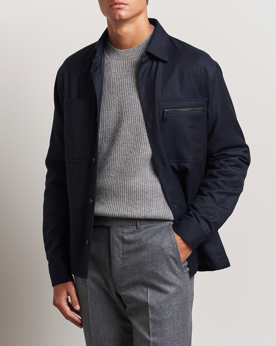 Heren | Jassen | Zegna | Techmerino Flannel Shirt Jacket Navy