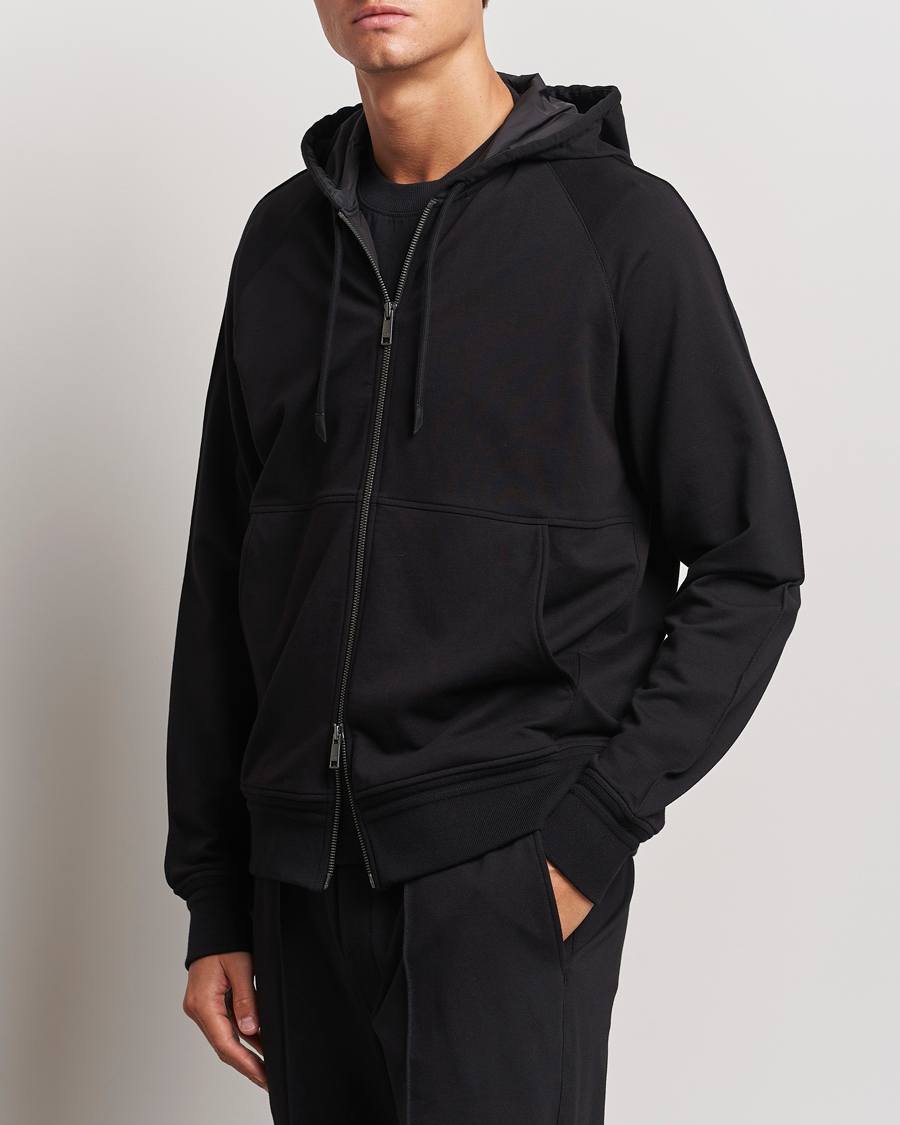 Zegna Cotton Stretch Zip Hoodie Black | Man Zegna Cotton Stretch Zip Hoodie Black | Man