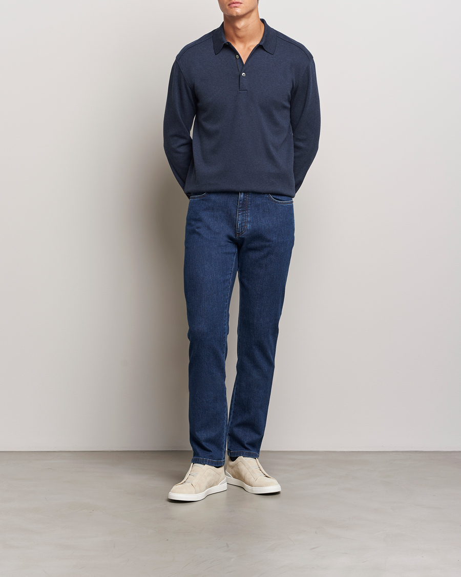 Heren | Truien | Zegna | Soft Cotton Long Sleeve Polo Navy
