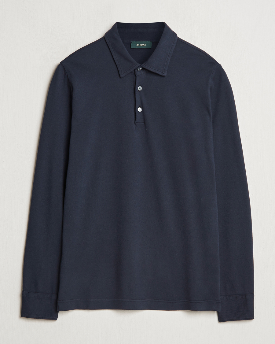 Heren | Truien | Zanone | Heavy Jersey Long Sleeve Polo Navy