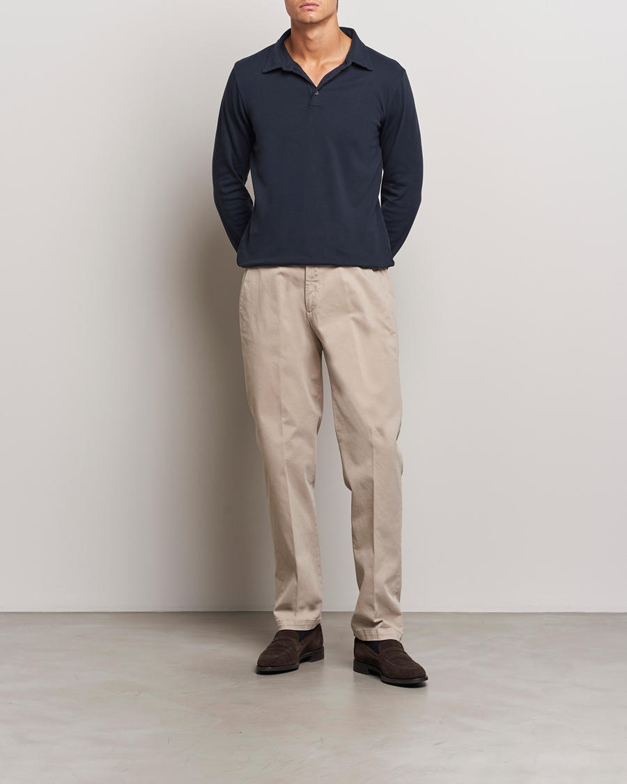 Heren | Truien | Zanone | Heavy Jersey Long Sleeve Polo Navy