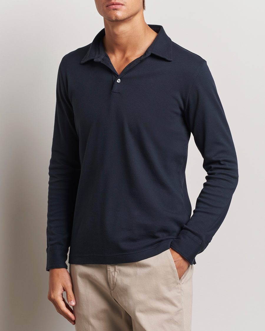 Heren | Truien | Zanone | Heavy Jersey Long Sleeve Polo Navy