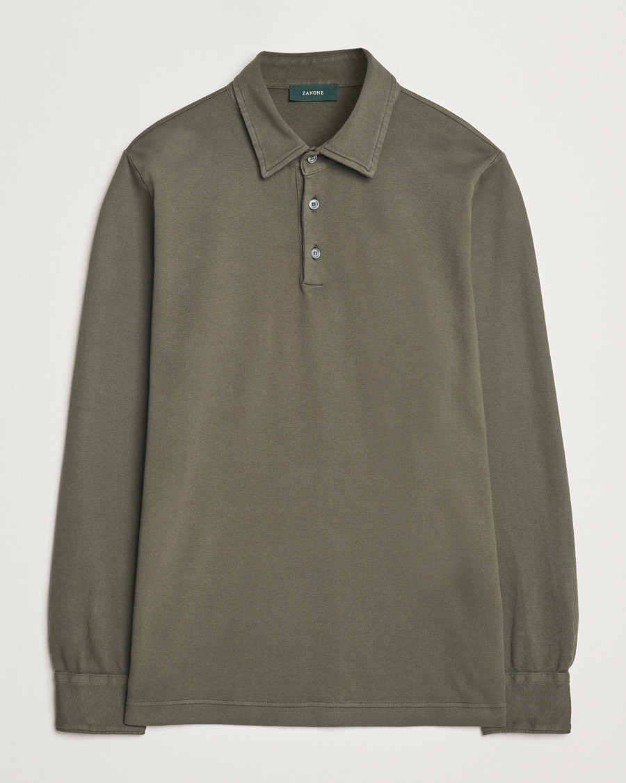 Heren | Truien | Zanone | Heavy Jersey Long Sleeve Polo Olive