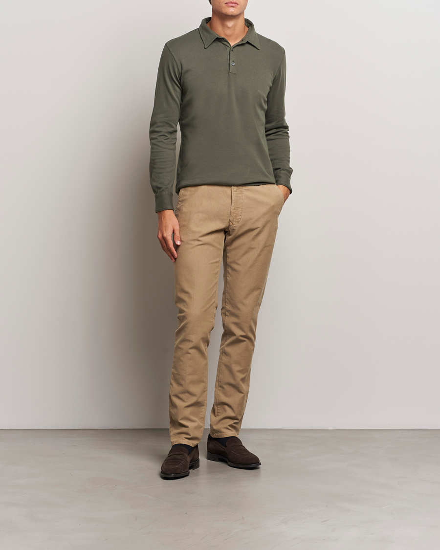 Heren | Truien | Zanone | Heavy Jersey Long Sleeve Polo Olive