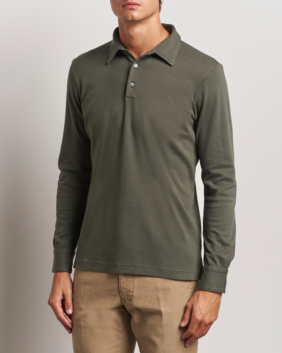 Heren | Truien | Zanone | Heavy Jersey Long Sleeve Polo Olive