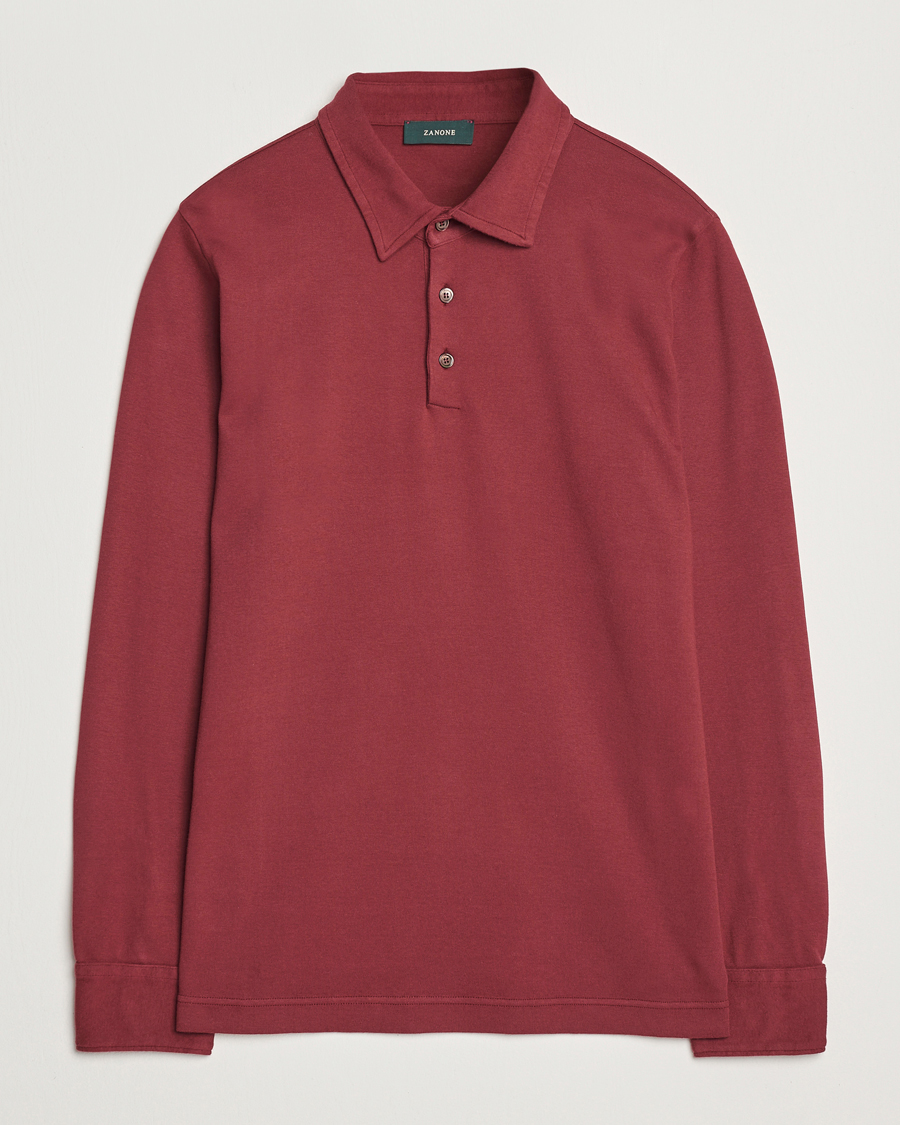 Heren | Truien | Zanone | Heavy Jersey Long Sleeve Polo Bordeaux