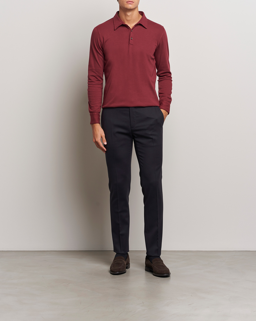 Heren | Truien | Zanone | Heavy Jersey Long Sleeve Polo Bordeaux