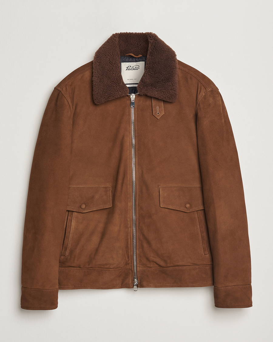 Heren | Jassen | Valstar | Goose Down Shearling Flight Jacket Brown Suede