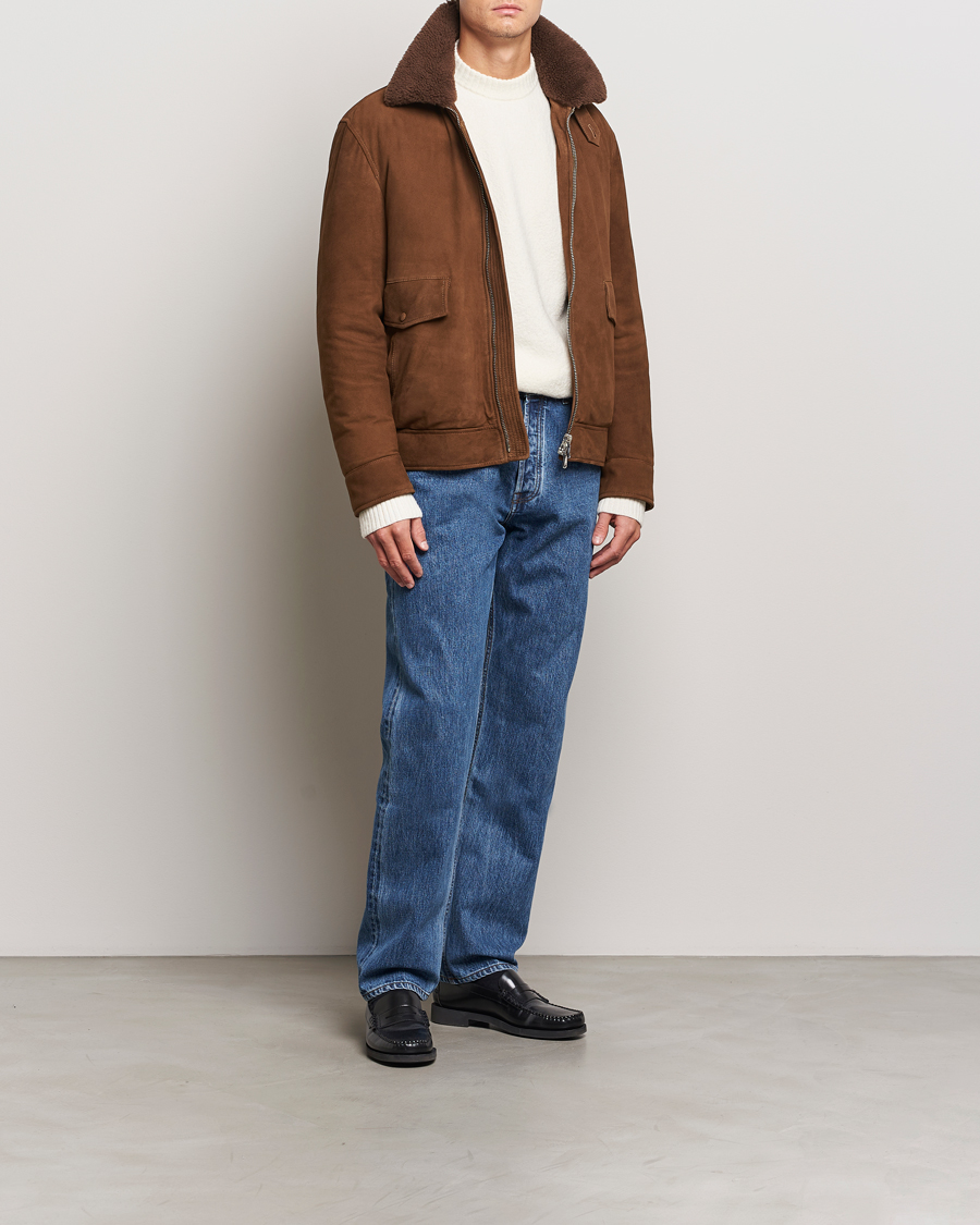 Heren | Jassen | Valstar | Goose Down Shearling Flight Jacket Brown Suede
