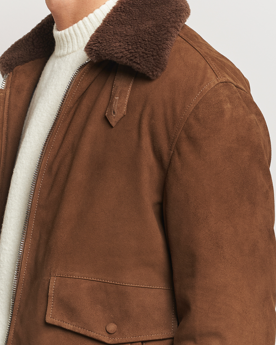 Heren | Jassen | Valstar | Goose Down Shearling Flight Jacket Brown Suede