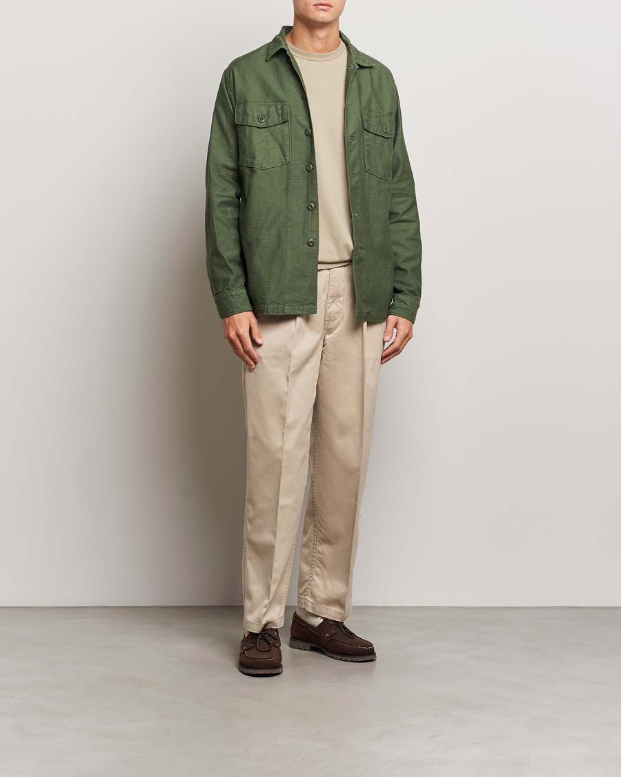 Heren | Broeken | orSlow | Two Tuck Wide Trousers Khaki