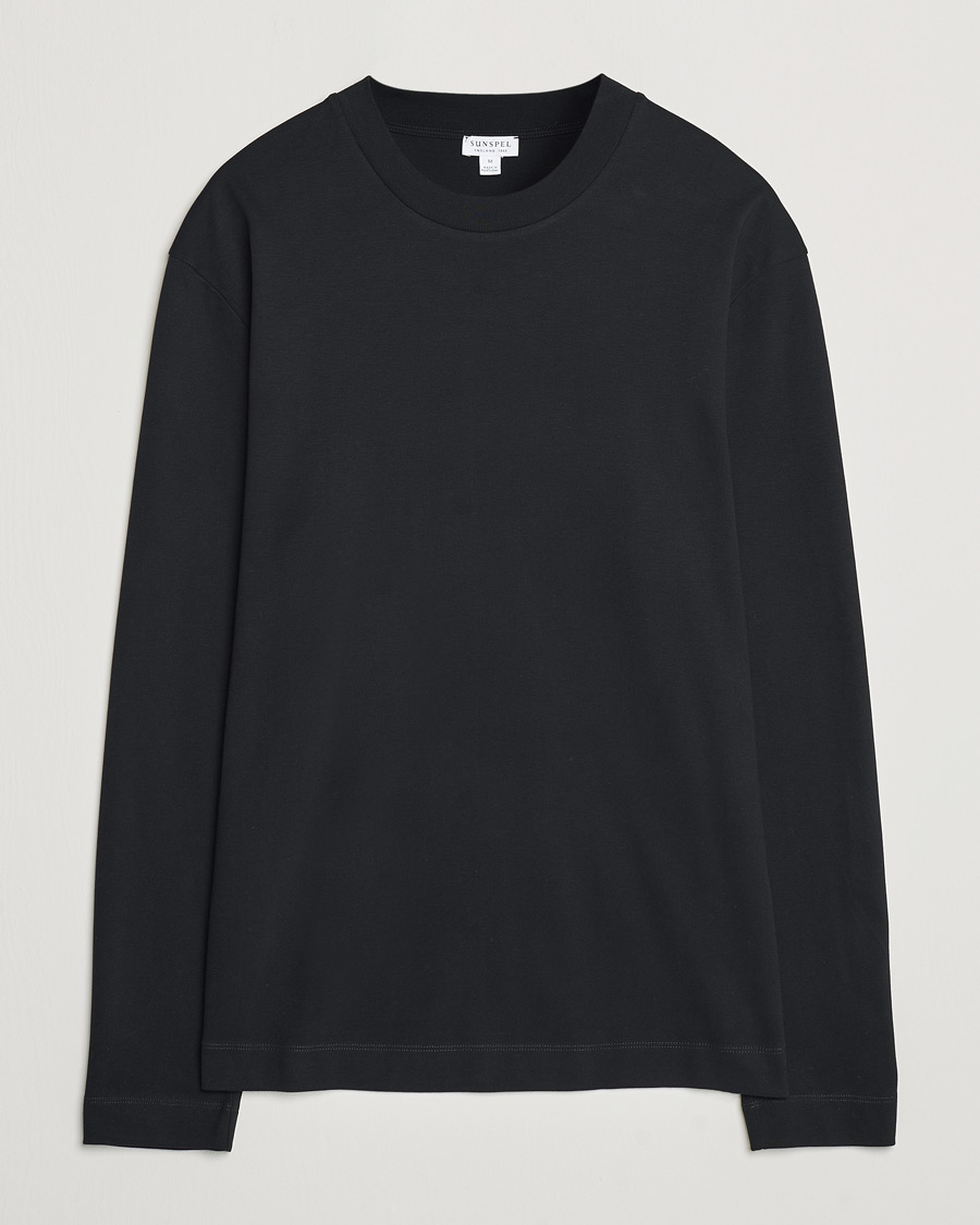 Heren | T-shirts | Sunspel | Heavy Weight Supima Cotton Long Sleeve T-Shirt Black