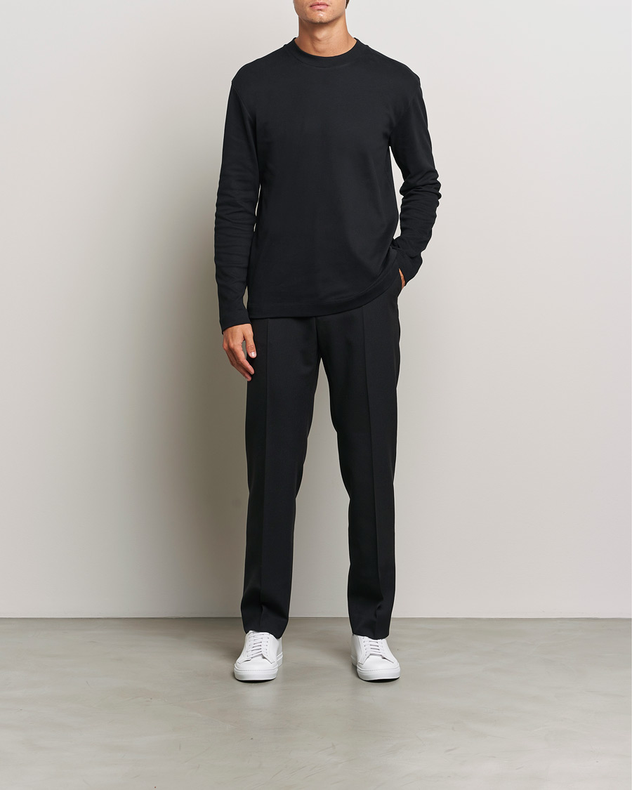 Heren | T-shirts | Sunspel | Heavy Weight Supima Cotton Long Sleeve T-Shirt Black