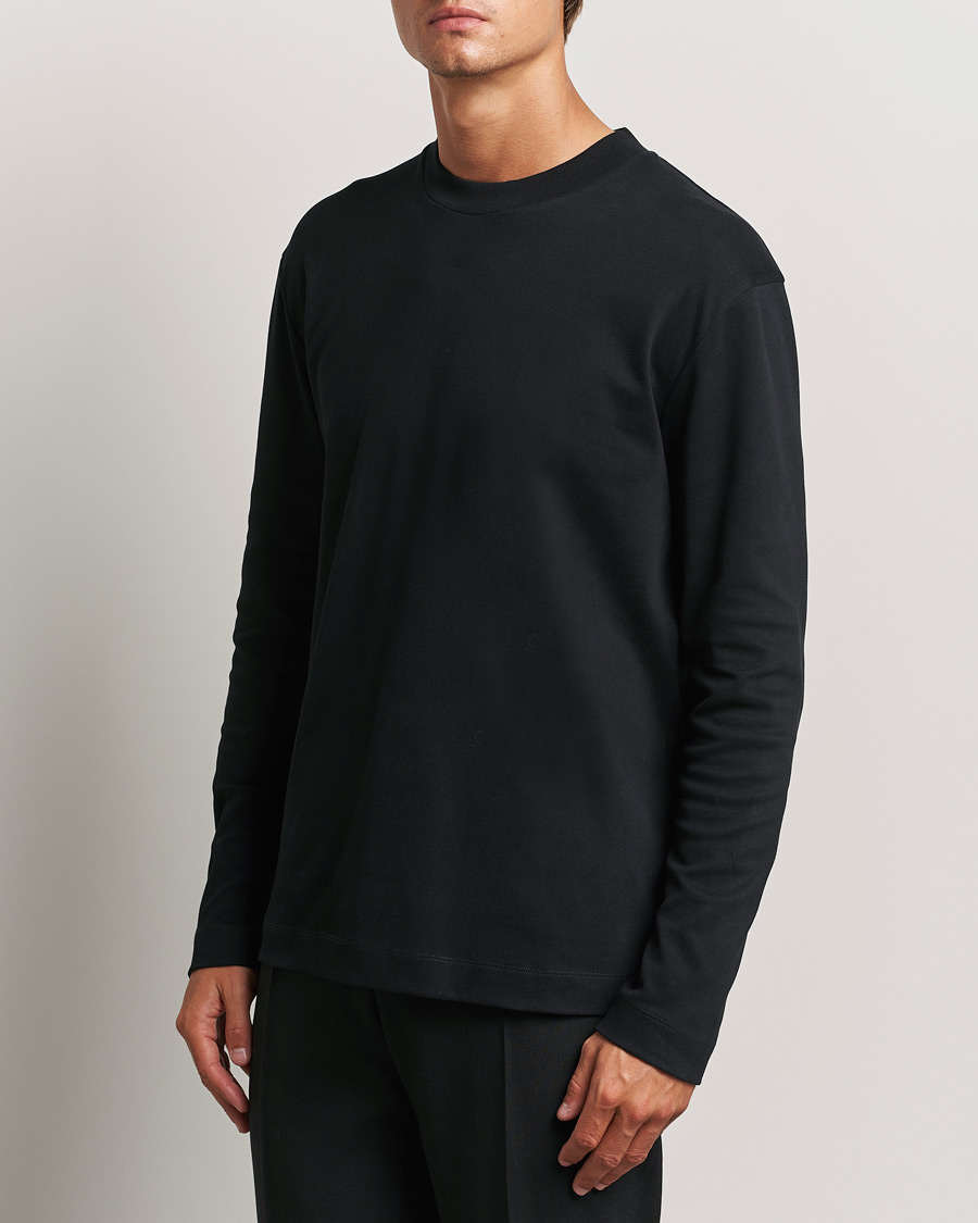 Heren | T-shirts | Sunspel | Heavy Weight Supima Cotton Long Sleeve T-Shirt Black