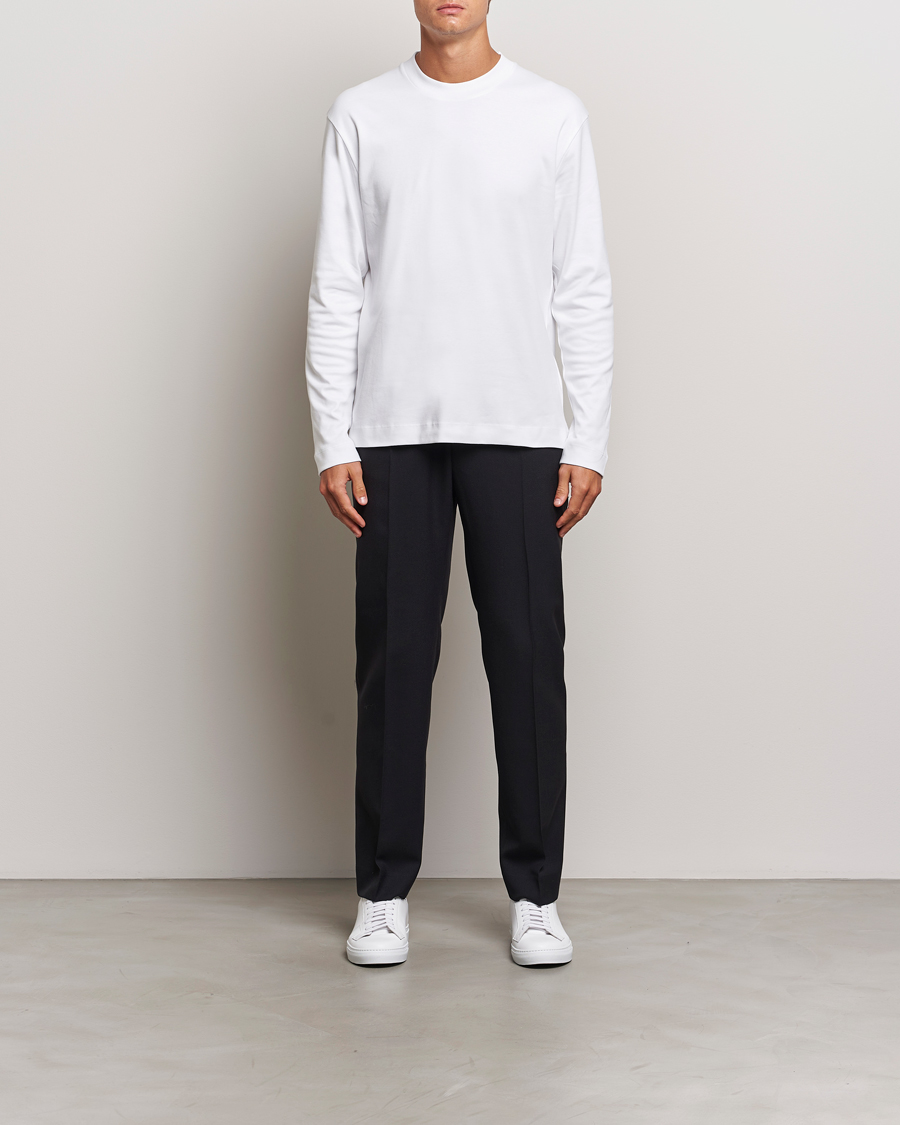 Heren | T-shirts | Sunspel | Heavyweight Mock Neck Long Sleeve T-Shirt White