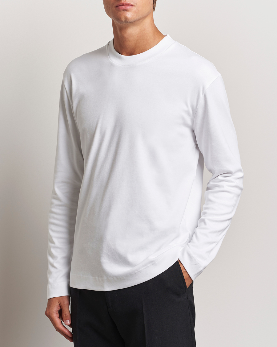 Heren | T-shirts | Sunspel | Heavyweight Mock Neck Long Sleeve T-Shirt White