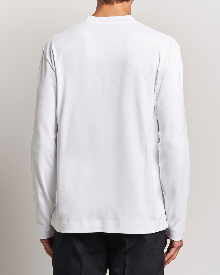 Heren | T-shirts | Sunspel | Heavyweight Mock Neck Long Sleeve T-Shirt White