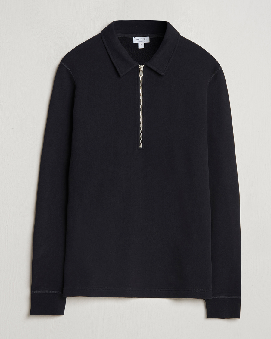 Heren | Truien | Sunspel | Zip Loopback Sweatshirt Polo Black