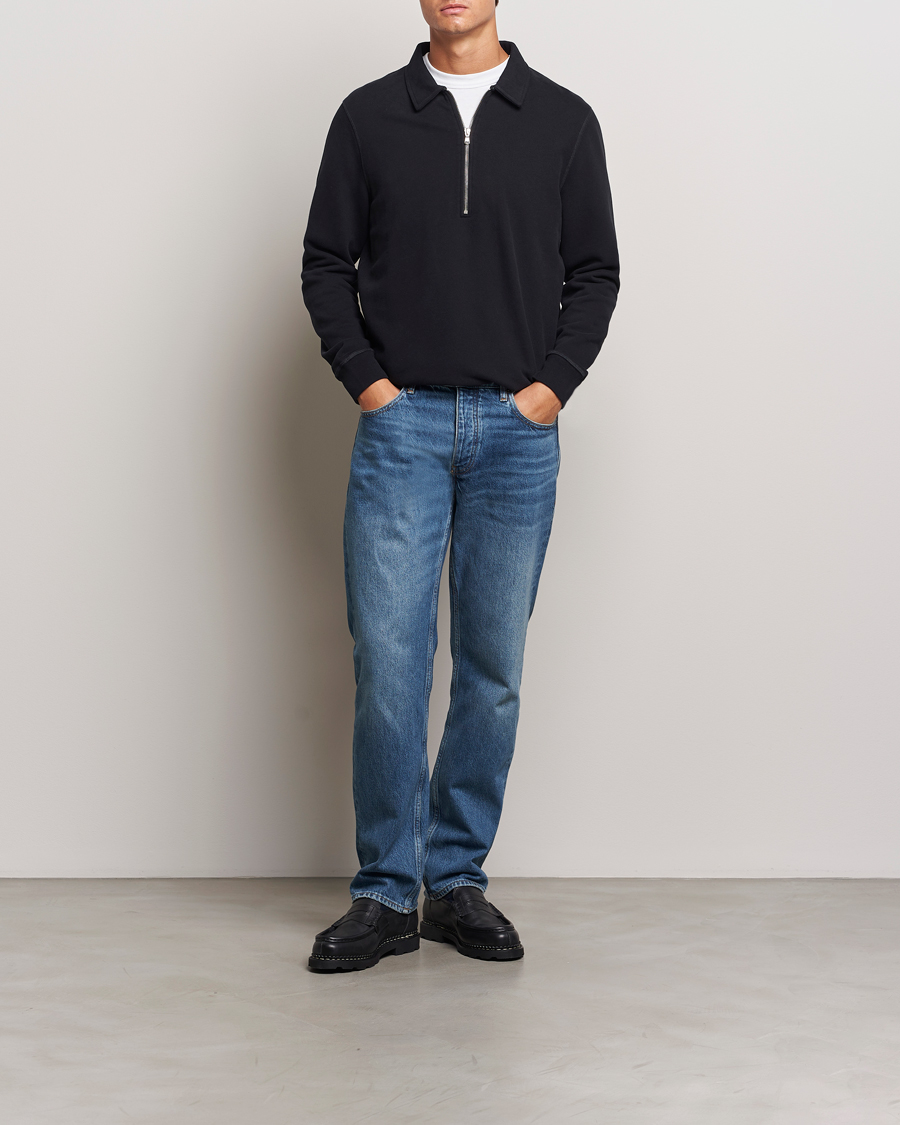 Heren | Truien | Sunspel | Zip Loopback Sweatshirt Polo Black