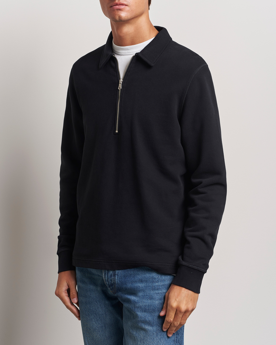 Heren | Truien | Sunspel | Zip Loopback Sweatshirt Polo Black