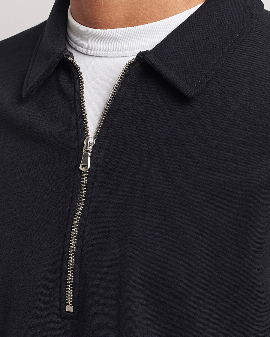 Heren | Truien | Sunspel | Zip Loopback Sweatshirt Polo Black