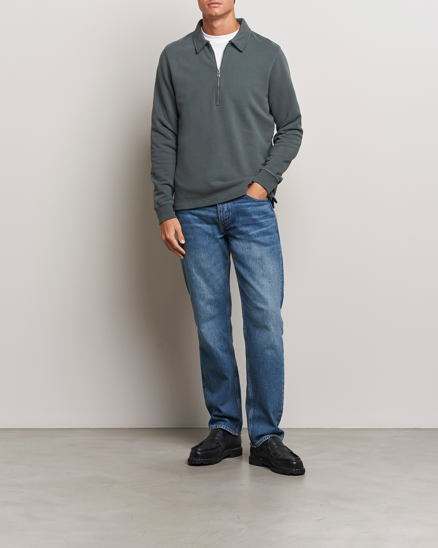 Heren | Truien | Sunspel | Zip Loopback Sweatshirt Polo Drill Green
