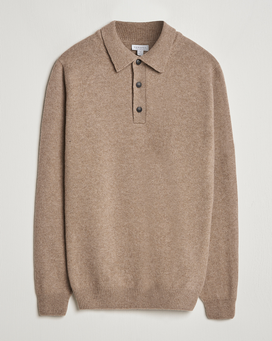 Heren | Truien | Sunspel | Lambswool Poloshirt Sandstone