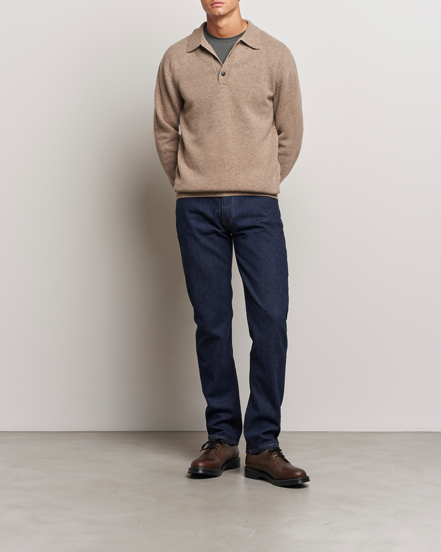 Heren | Truien | Sunspel | Lambswool Poloshirt Sandstone