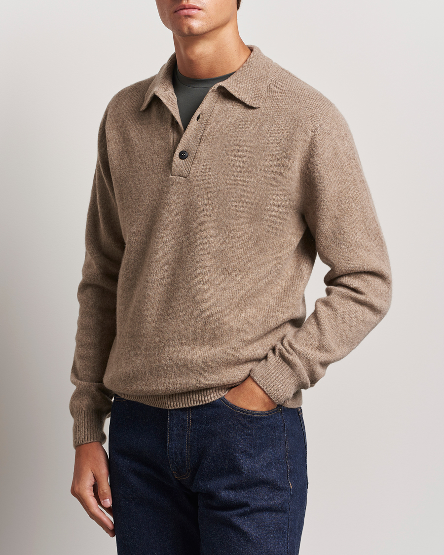 Heren | Truien | Sunspel | Lambswool Poloshirt Sandstone