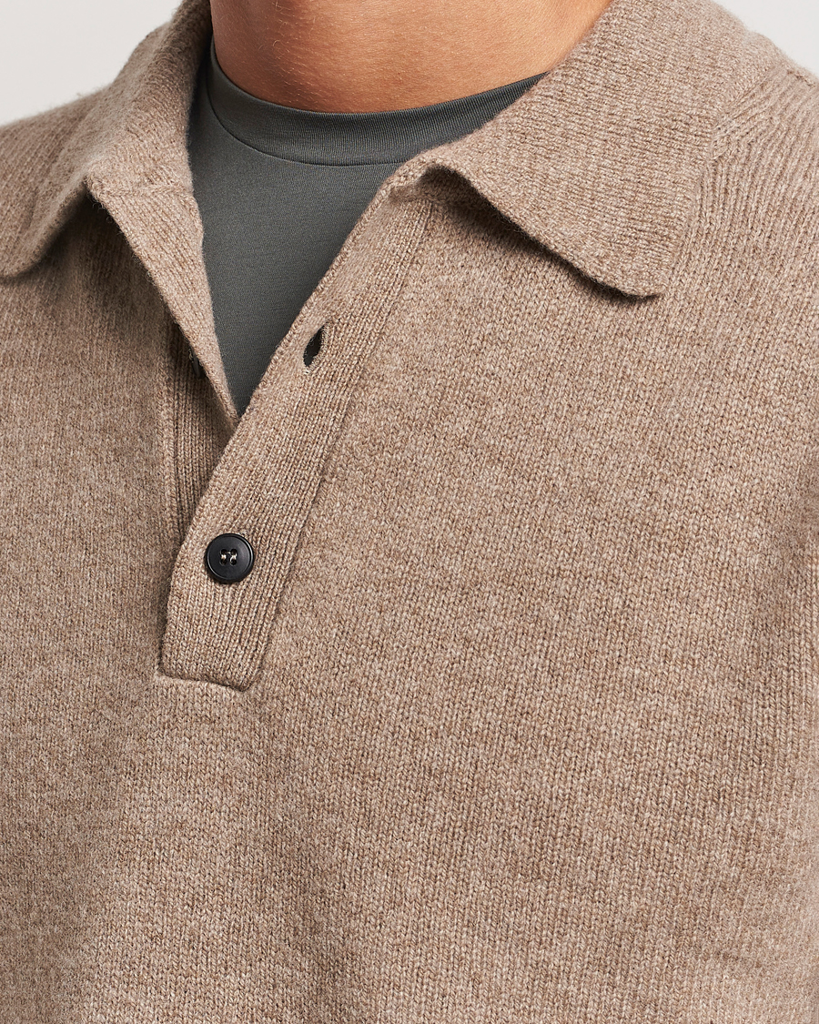 Heren | Truien | Sunspel | Lambswool Poloshirt Sandstone