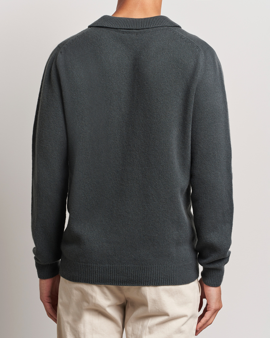 Heren | Truien | Sunspel | Lambswool Poloshirt Drill Green