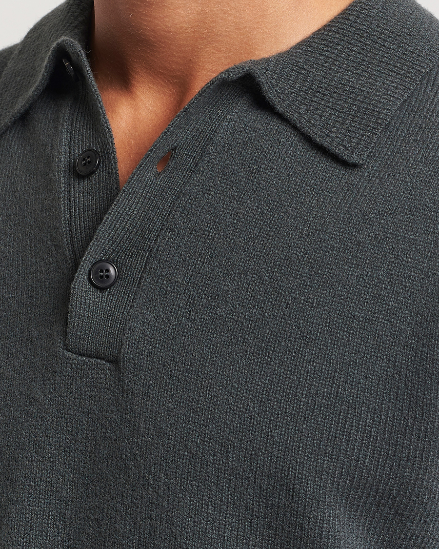 Heren | Truien | Sunspel | Lambswool Poloshirt Drill Green