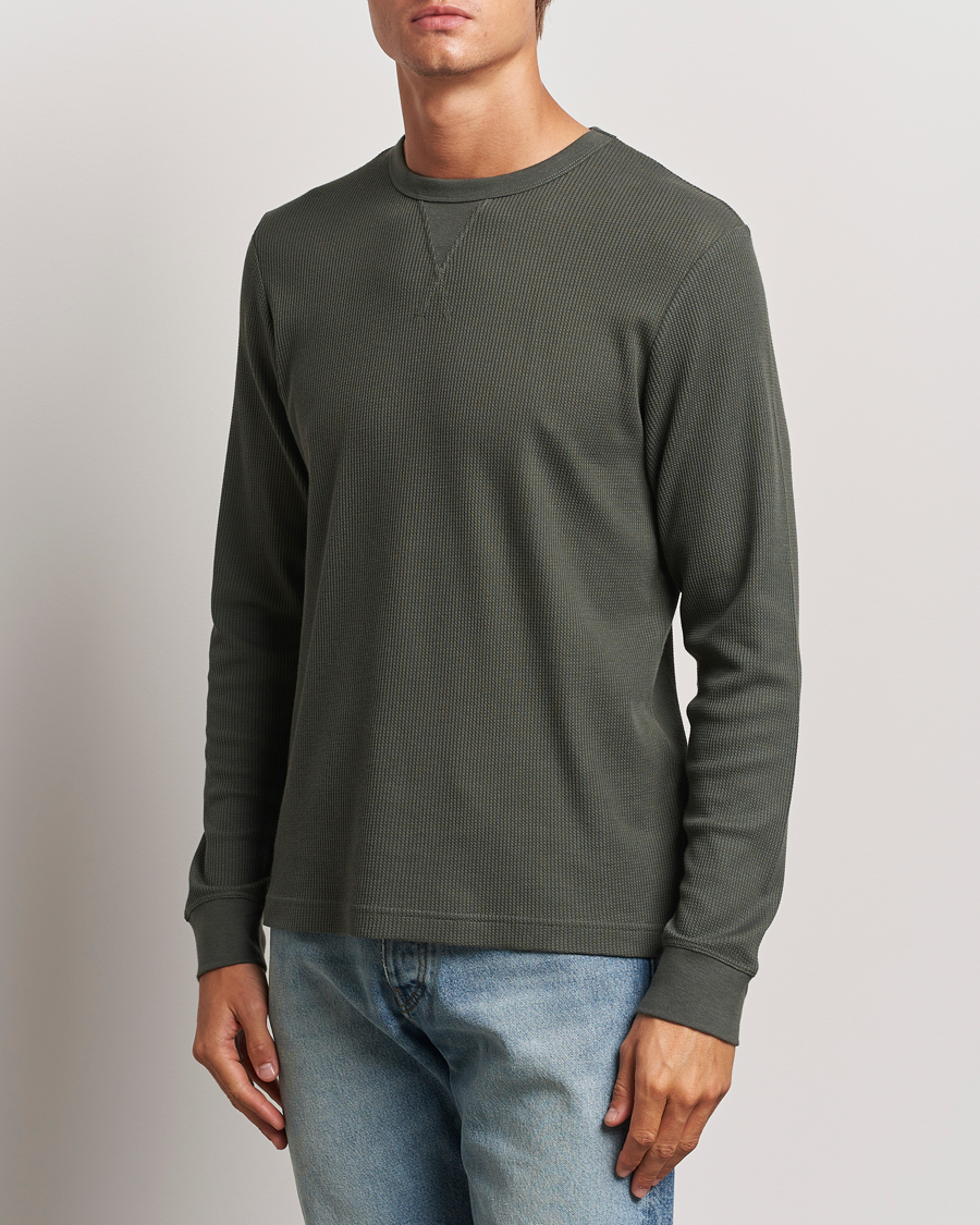 Heren | T-shirts | Sunspel | Long Sleeve Waffle T-Shirt Drill Green
