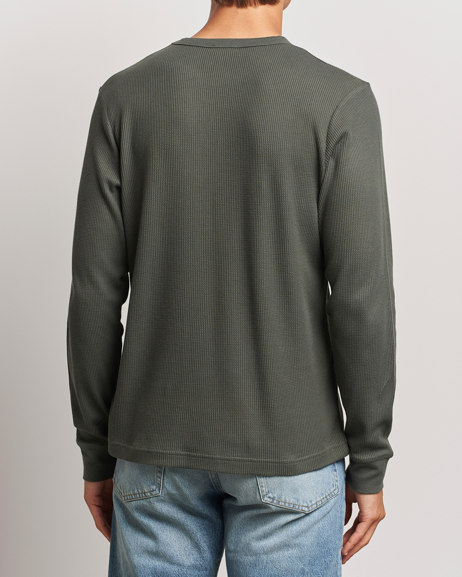 Heren | T-shirts | Sunspel | Long Sleeve Waffle T-Shirt Drill Green
