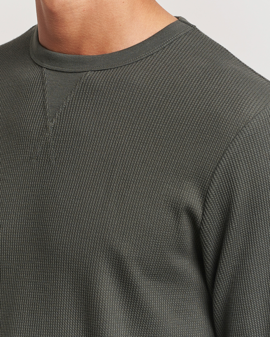 Heren | T-shirts | Sunspel | Long Sleeve Waffle T-Shirt Drill Green