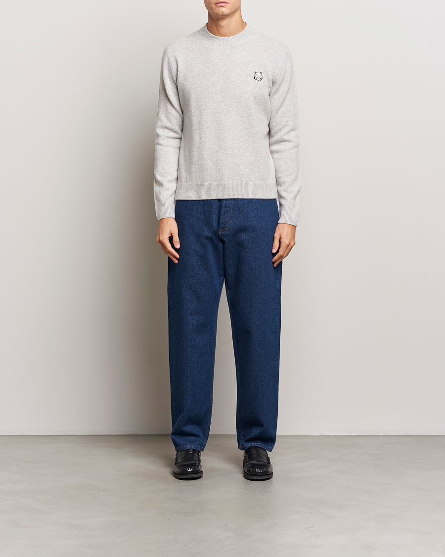 Heren | Truien | Maison Kitsuné | Bold Fox Lambswool Crew Neck Light Grey Melange