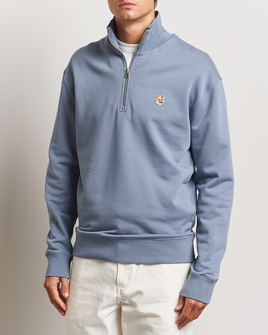 Heren | Truien | Maison Kitsuné | Fox Head Half Zip Sweatshirt Moonlight Blue