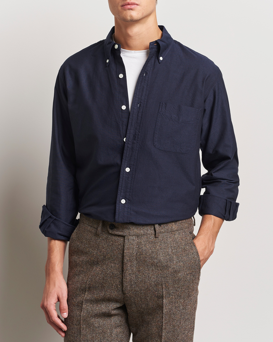Heren | Overhemden | Kamakura Shirts | Vintage Ivy Oxford Button Down Shirt Navy