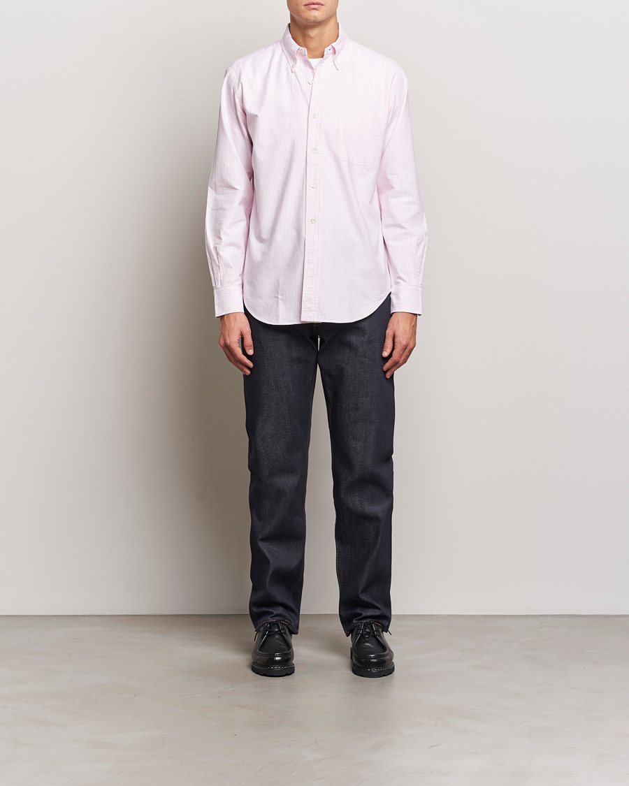 Heren | Overhemden | Kamakura Shirts | Vintage Ivy Oxford Button Down Shirt Pink Stripe