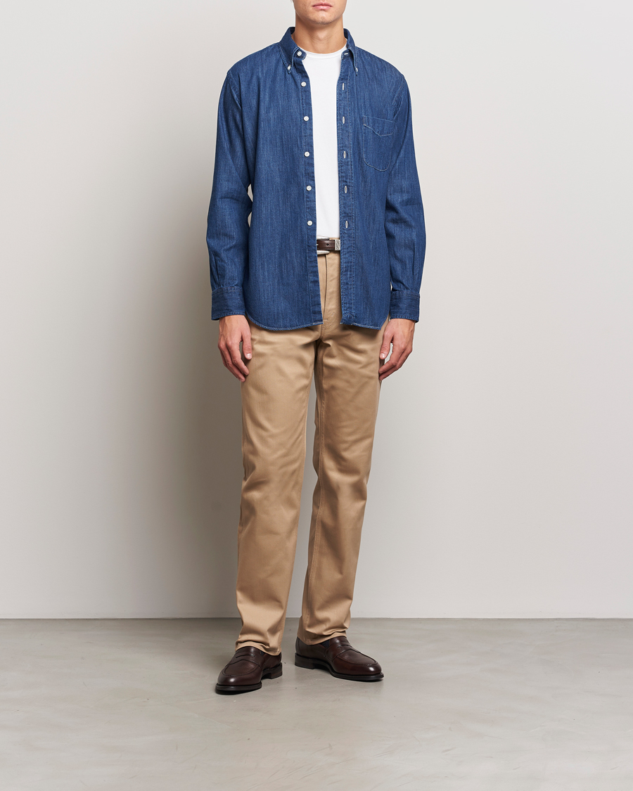 Heren | Overhemden | Kamakura Shirts | Vintage Ivy Denim Button Down Shirt Dark Blue