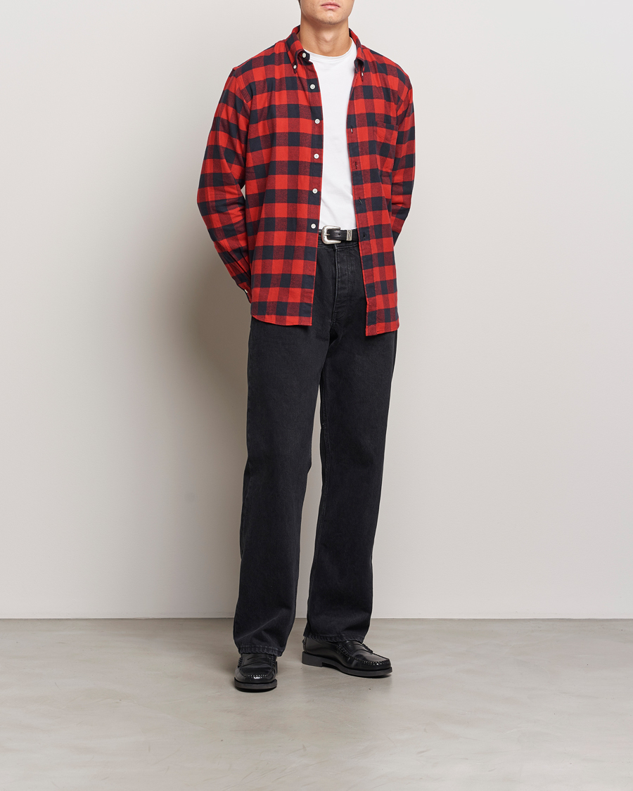 Heren | Overhemden | Kamakura Shirts | Vintage Ivy Buffalo Check Flannel Shirt Red