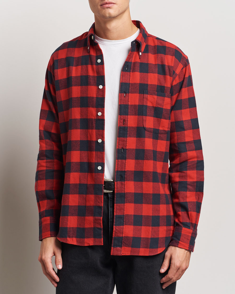 Heren | Overhemden | Kamakura Shirts | Vintage Ivy Buffalo Check Flannel Shirt Red