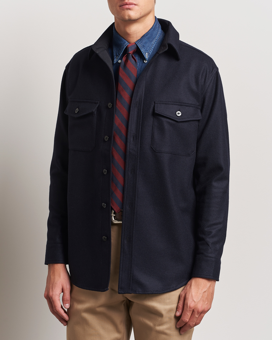 Heren | Overhemden | Kamakura Shirts | Wool Flannel CPO Shirt Navy