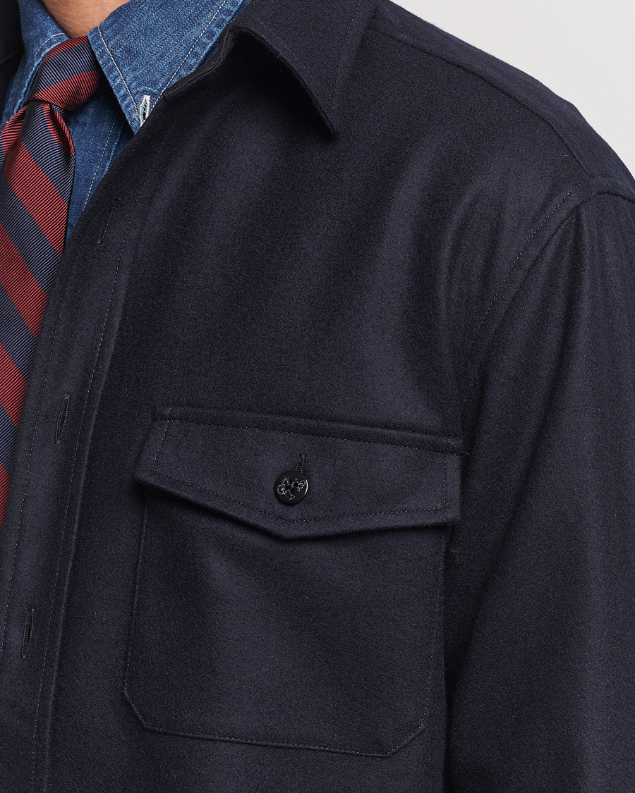 Heren | Overhemden | Kamakura Shirts | Wool Flannel CPO Shirt Navy