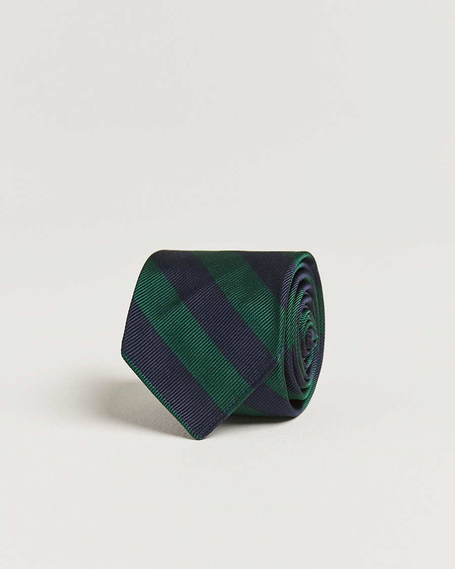 Heren | Stropdassen | Kamakura Shirts | Vintage Ivy Regimental Stripe Silk Tie Navy/Green