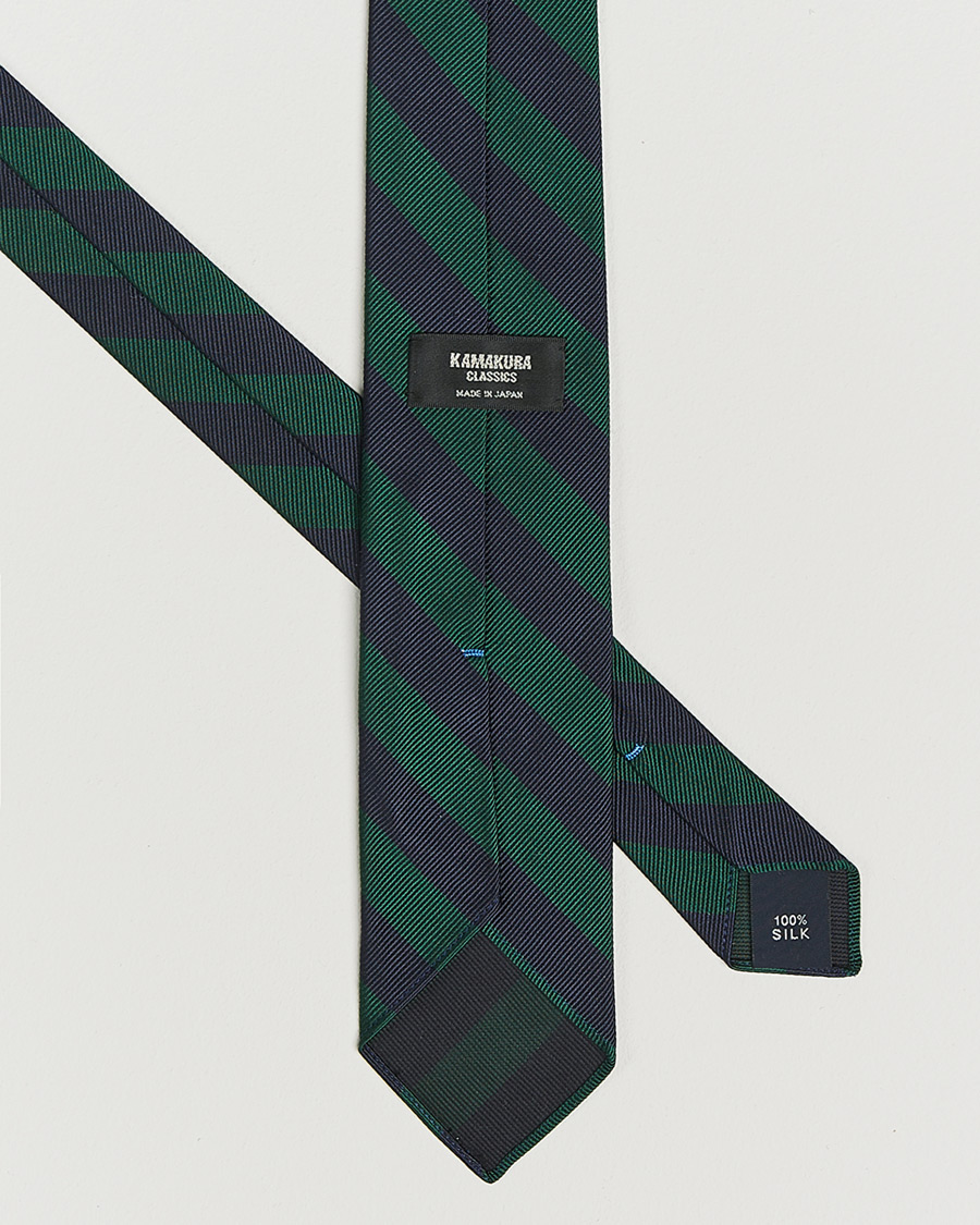 Heren | Kamakura Shirts Vintage Ivy Regimental Stripe Silk Tie Navy/Green | Kamakura Shirts | Vintage Ivy Regimental Stripe Silk Tie Navy/Green